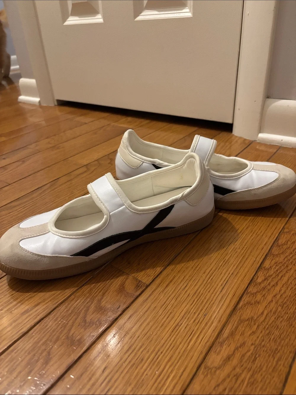 Women’s White Mary Jane Loafers with Black Accent